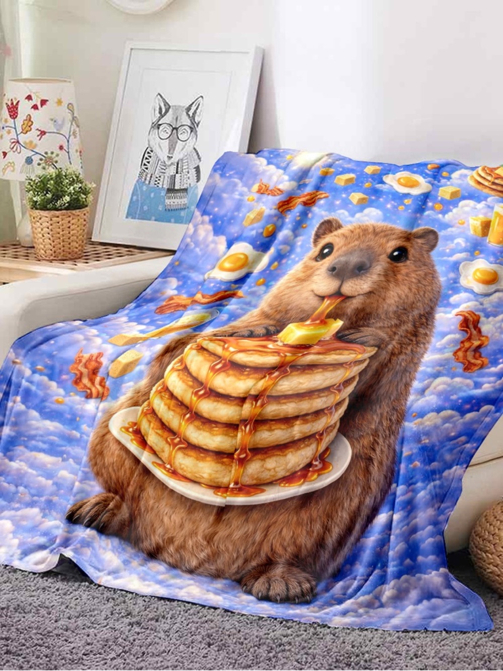 NEW Capybara Pancake Velveteen Blanket Cute Animal Cozy Throw - Picture 2 of 6